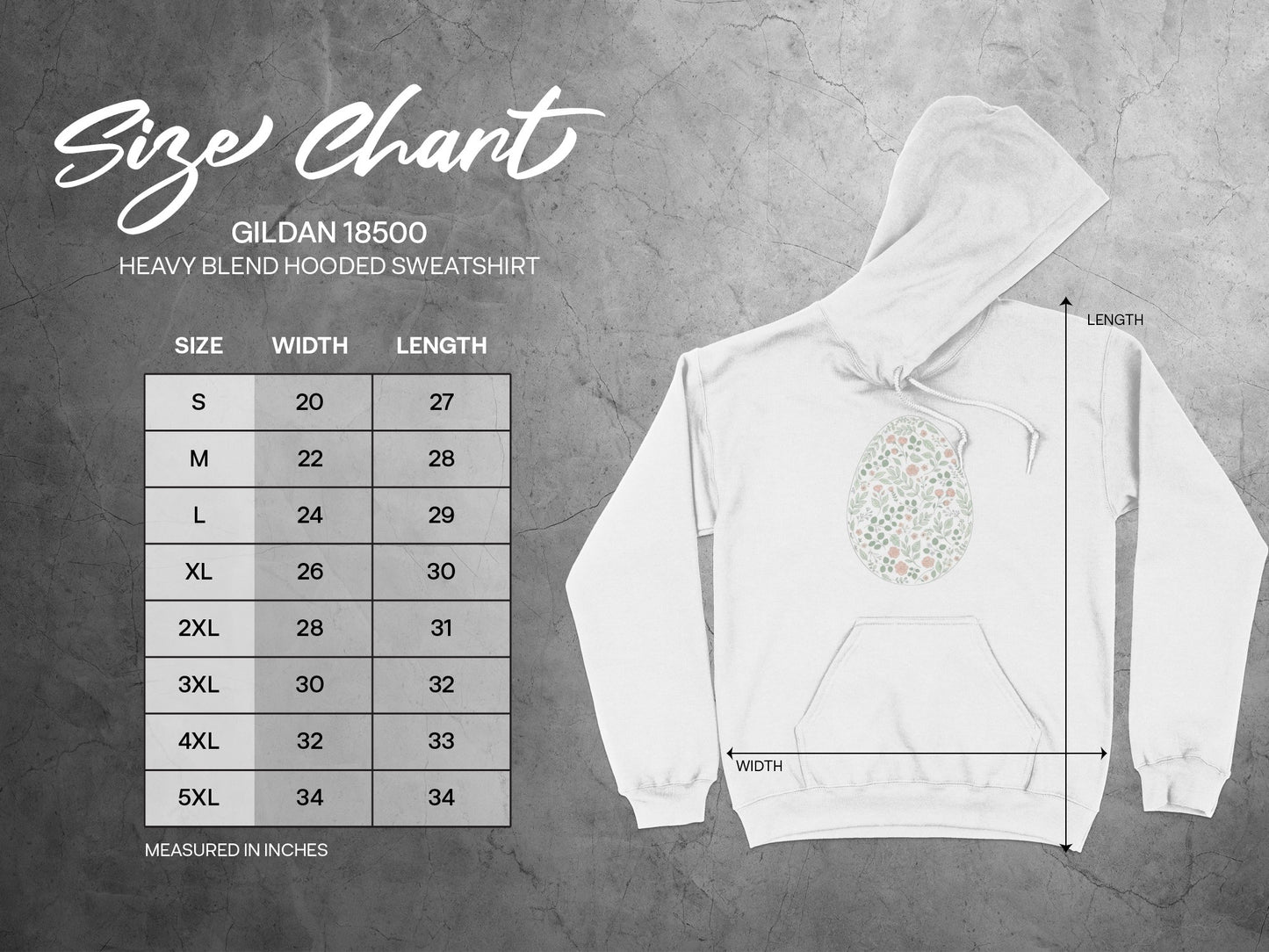 Gildan 18500 Heavy Blend Hooded Sweatshirt Size Chart