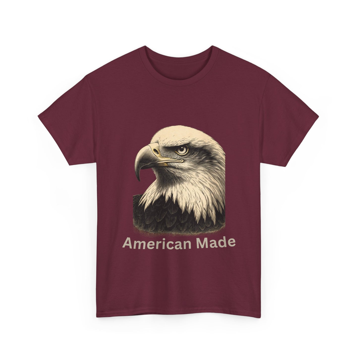 Engraved Eagle - American Made - text on the bottom of a Heavyweight T-shirt