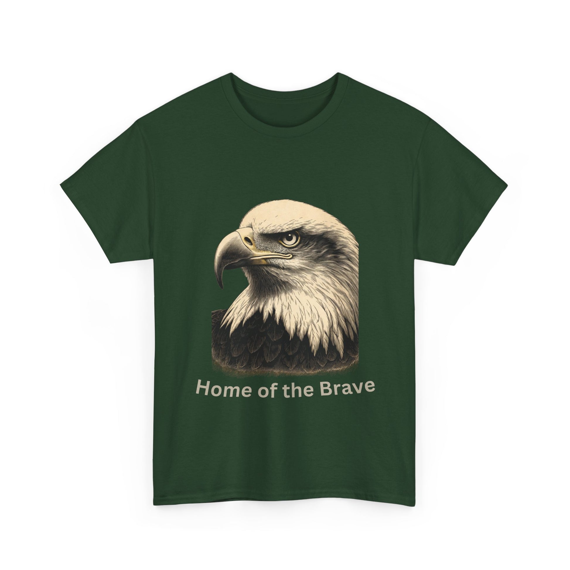 Engraved Eagle - Home of the Brave - text on the bottom of a Heavyweight T-shirt
