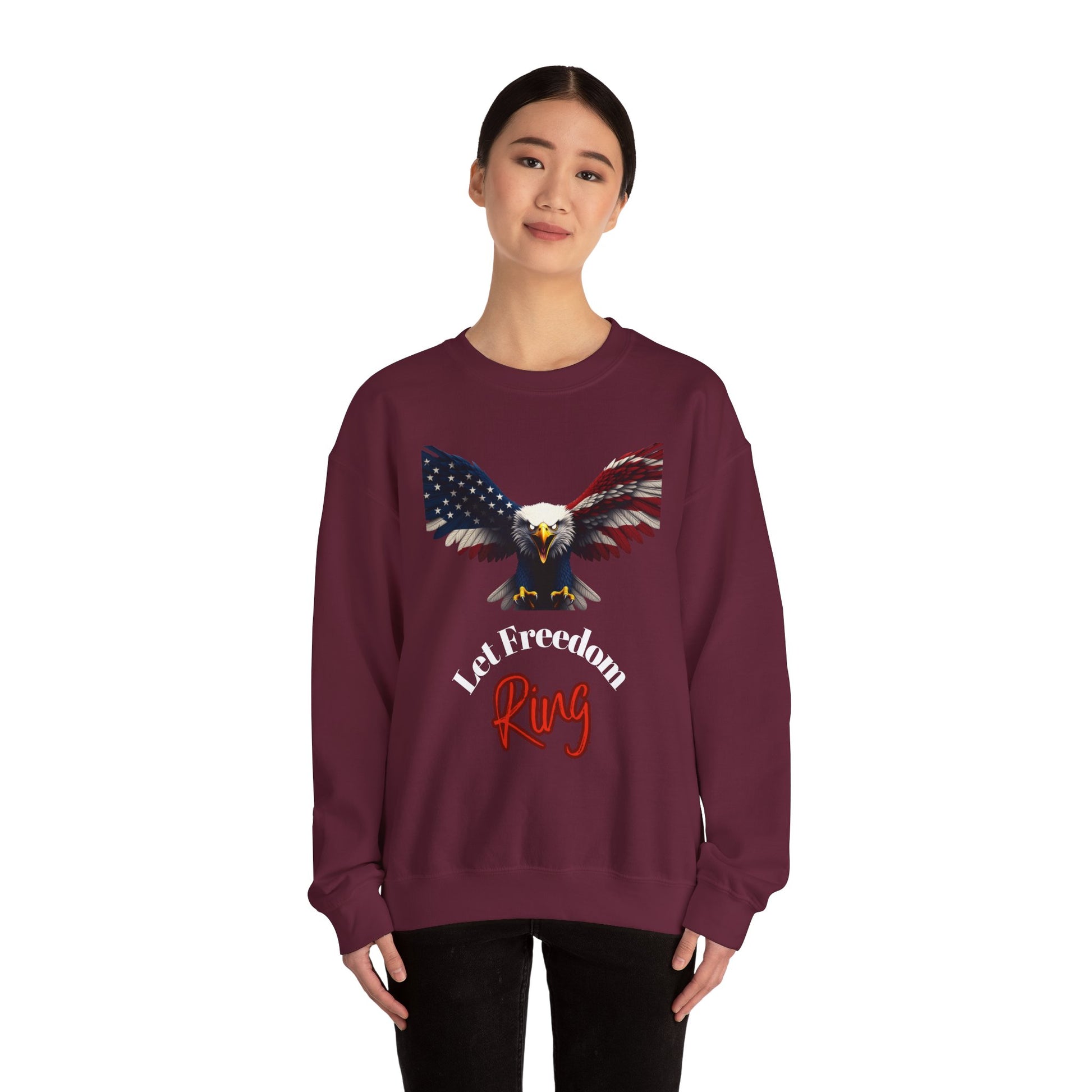 Let Freedom Ring Patriotic Eagle text on a Crewneck Sweatshirt