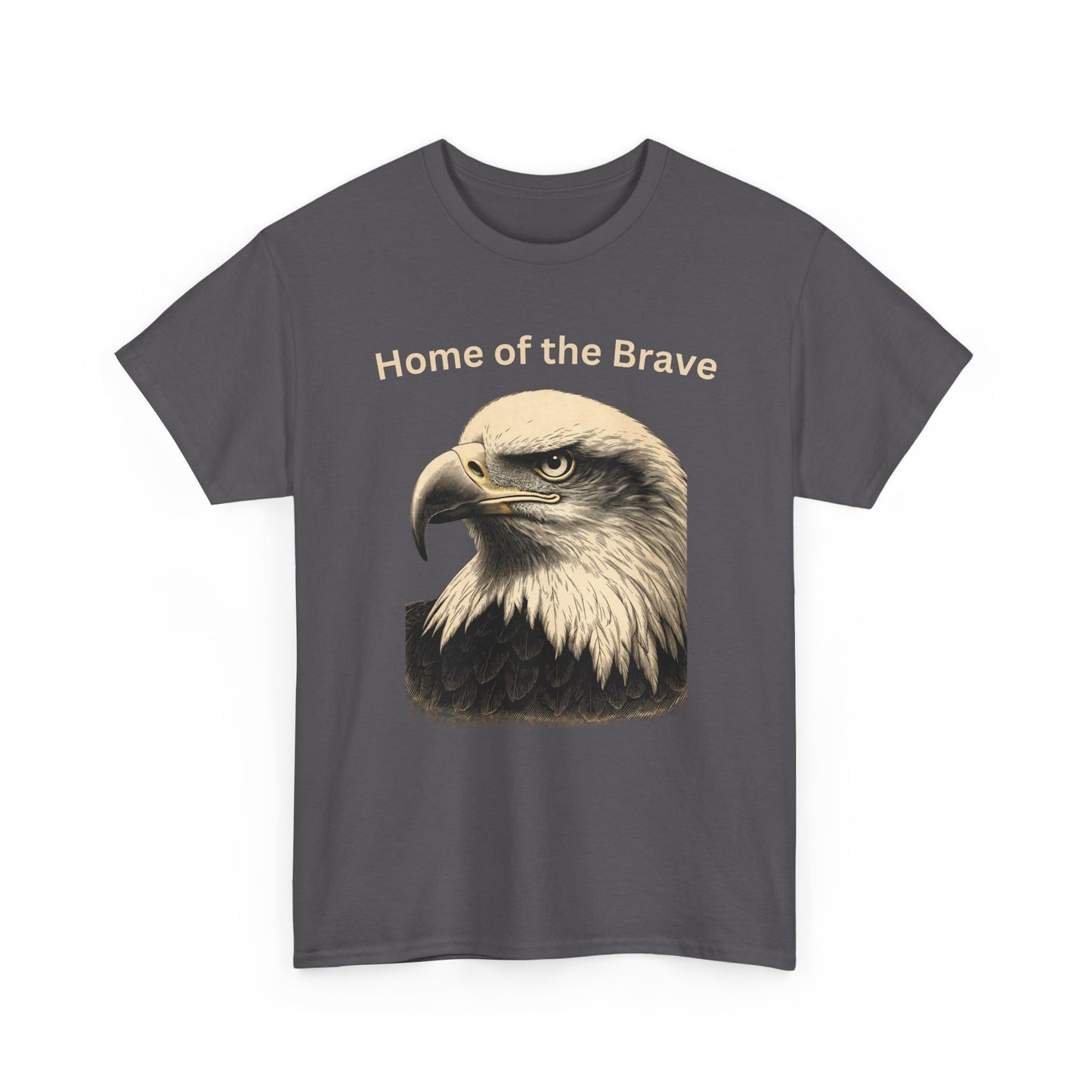 Engraved Eagle - Home of the Brave - text on the top of a Heavyweight T-shirt
