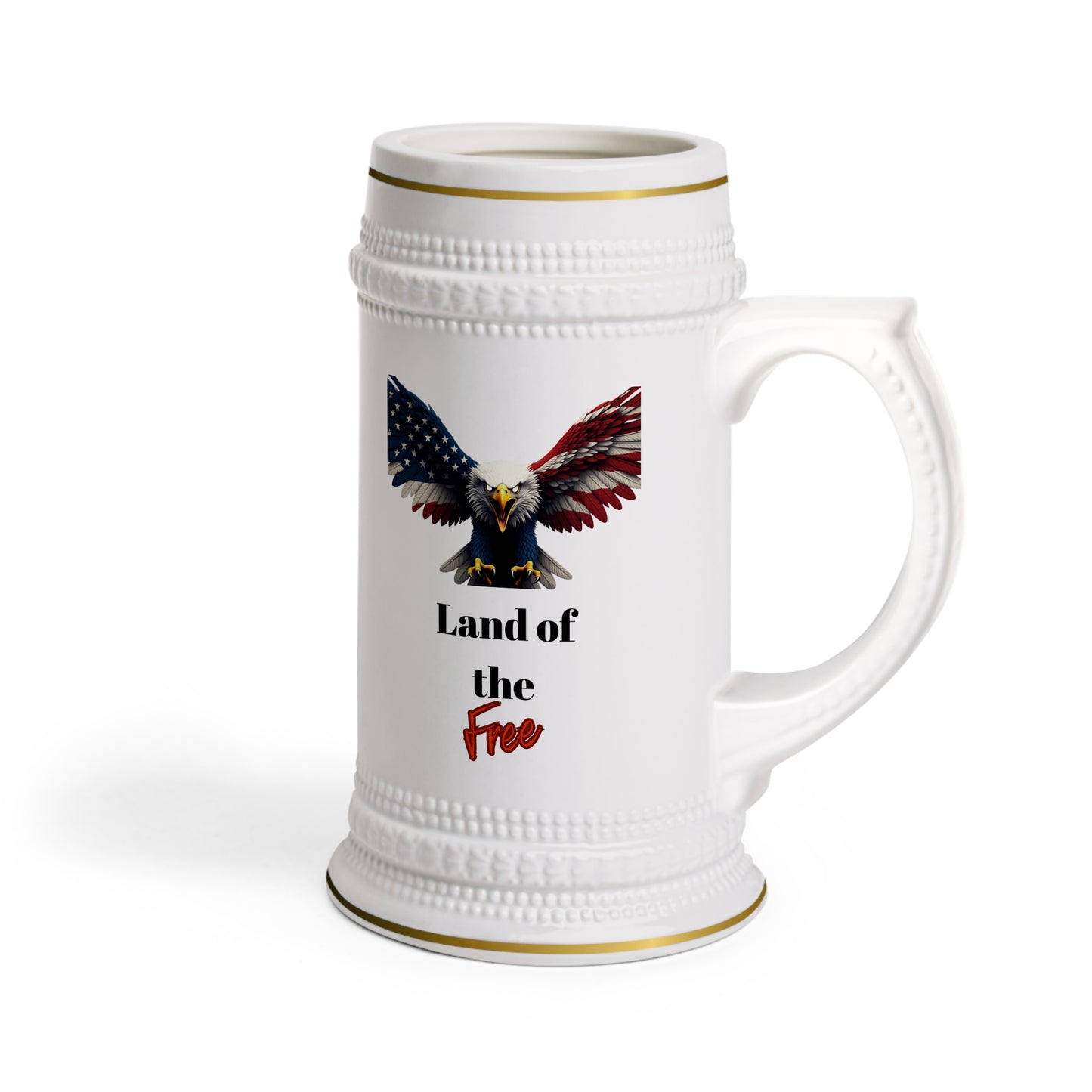 Land Of The Free Patriotic Eagle on a 22oz Ceramic Beer Stein