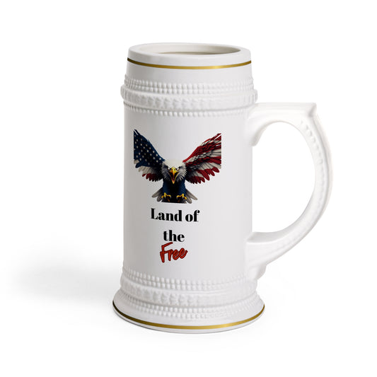 Land Of The Free Patriotic Eagle on a 22oz Ceramic Beer Stein