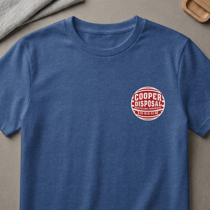 Blue t-shirt with Cooper Disposal Recycling Disposal logo and phone number.
