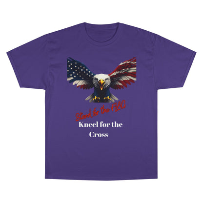 Stand For The Flag Kneel For The Cross Patriotic Eagle on a Champion T-shirt