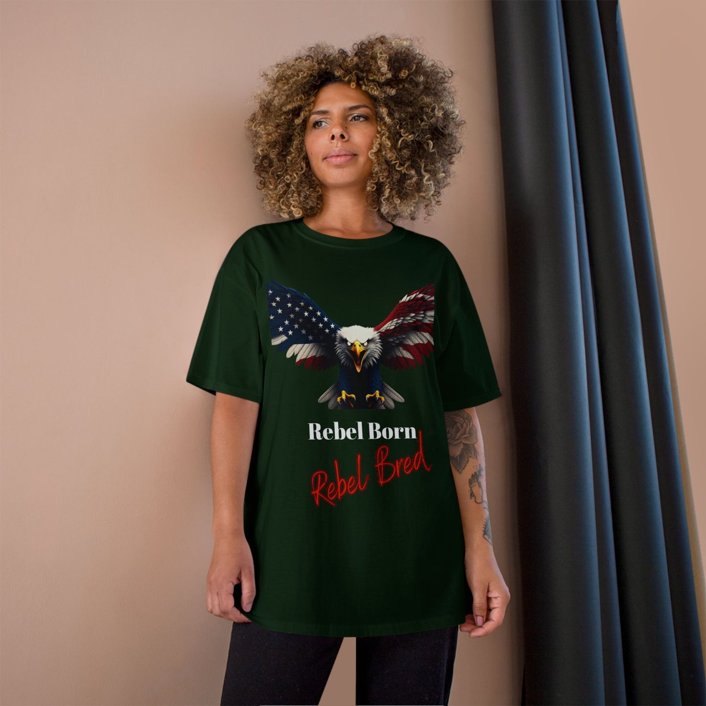 Rebel Born Rebel Bred Patriotic Eagle on a Champion T-shirt