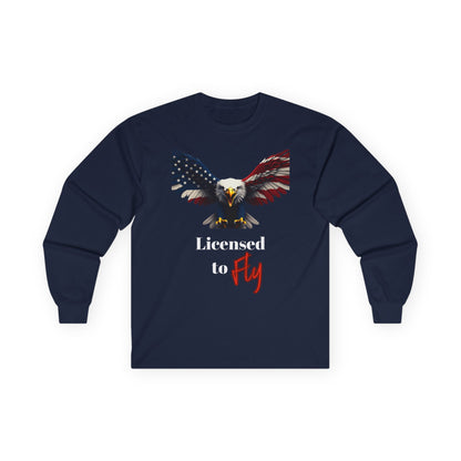 Licensed To Fly Patriotic Eagle on a long sleeve tee