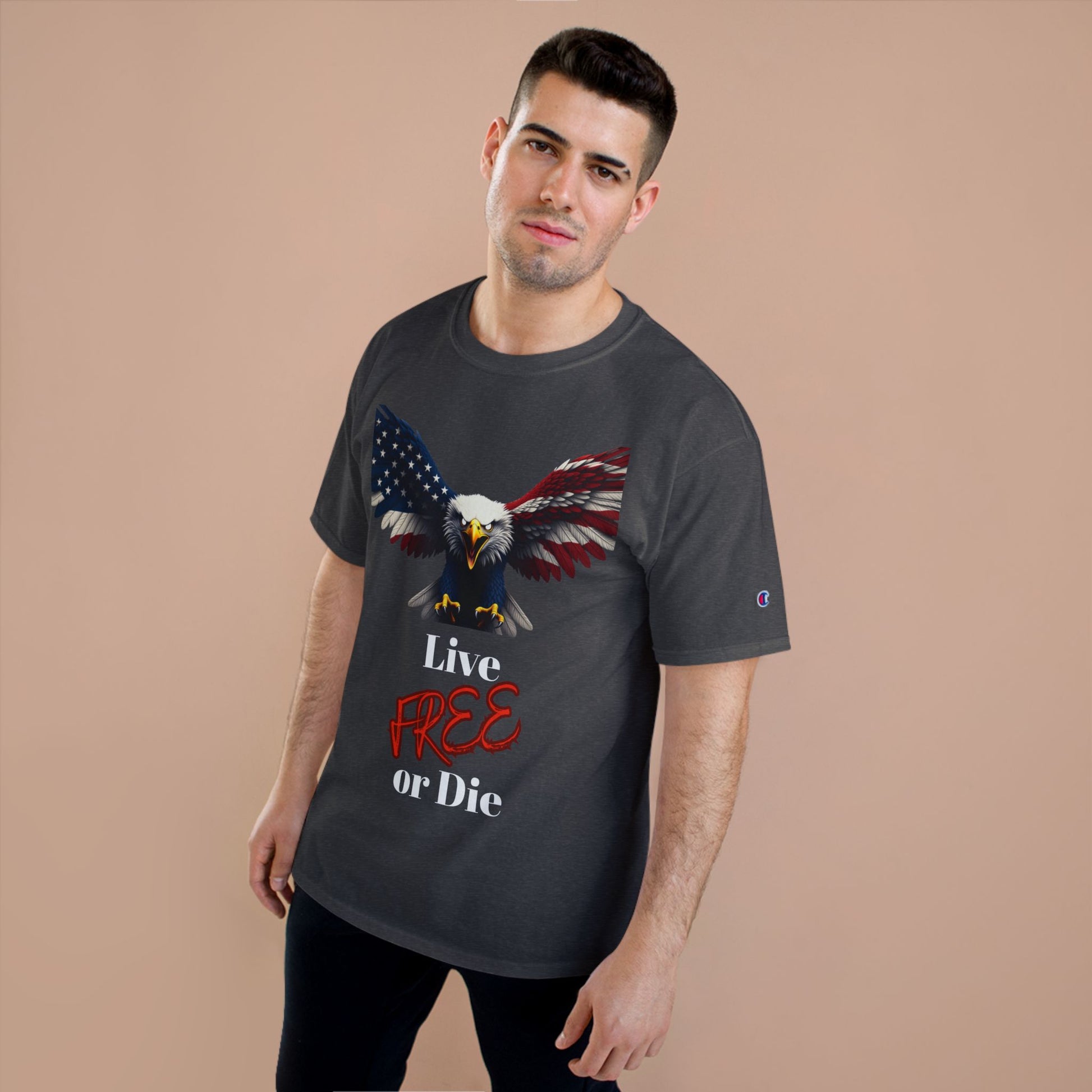 Live Free Or Die Patriotic Eagle on a Champion T-shirt