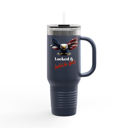 Locked & Loaded Patriotic Eagle on a 40oz tumbler