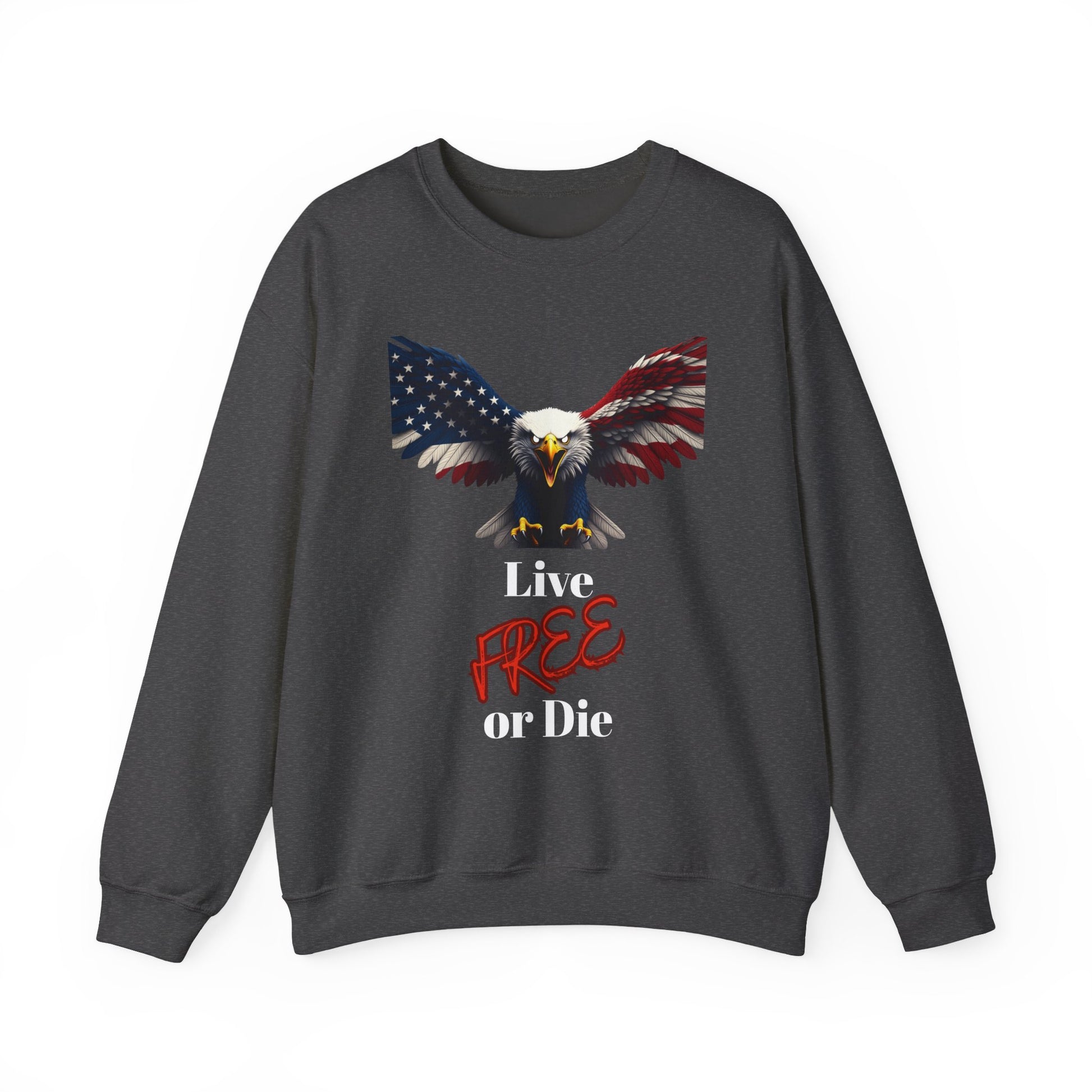 Live Free Or Die Patriotic Eagle text on a Crewneck Sweatshirt