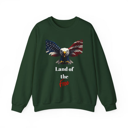 Land Of The Free Patriotic Eagle text on a Crewneck Sweatshirt
