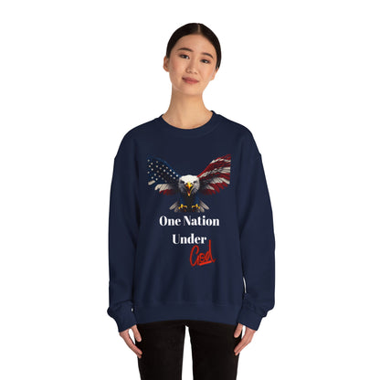 One Nation Under God Patriotic Eagle text on a Crewneck Sweatshirt