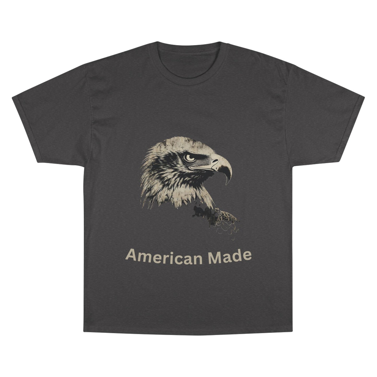 American Made text below an eagle head on a Champion Tee