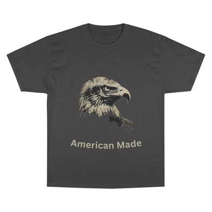 American Made text below an eagle head on a Champion Tee