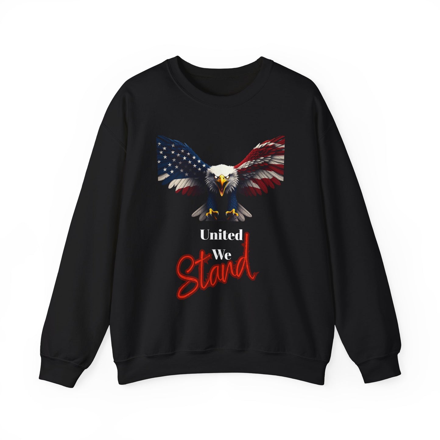 United We Stand Patriotic Eagle text on a Crewneck Sweatshirt