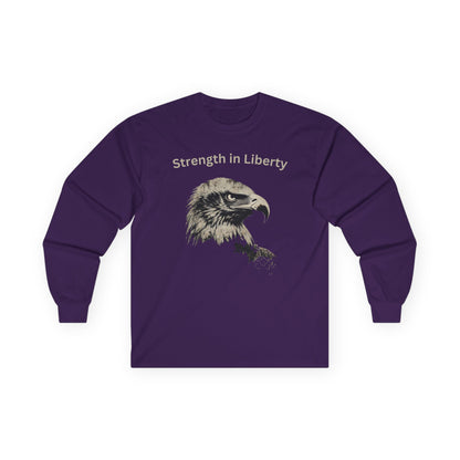 Strength in Liberty text on a Long-Sleeve Tee