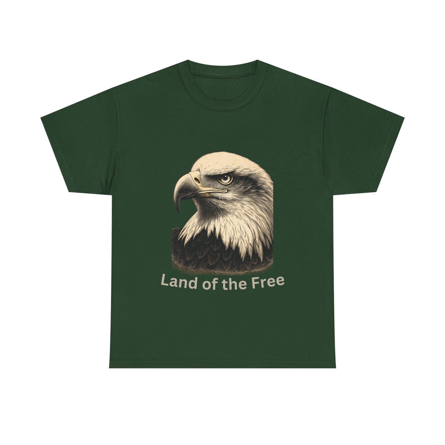 Engraved Eagle - Land of the Free - text on the bottom of a Heavyweight T-shirt