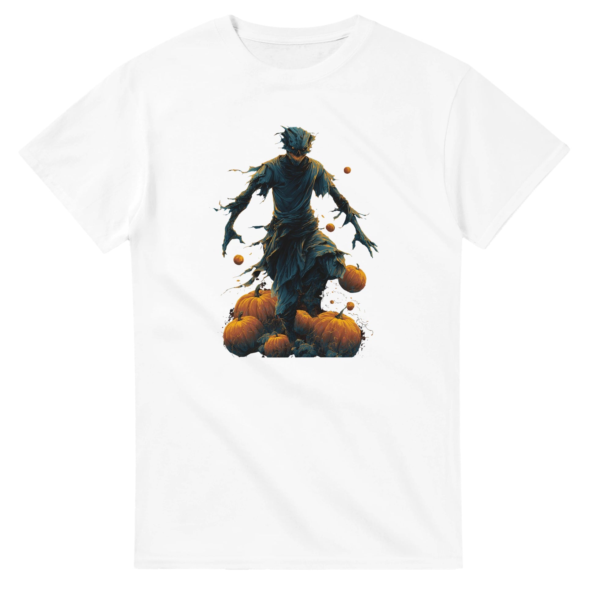 Haunting Harvest Scarecrow on a Heavyweight T-shirt