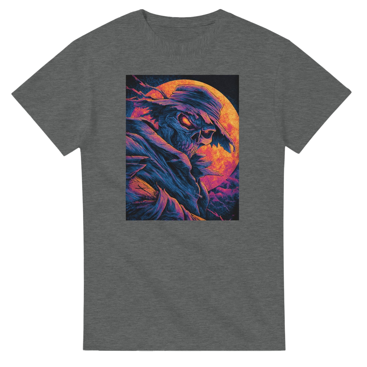 Vibrant Skull & Scarecrow on a Heavyweight T-shirt