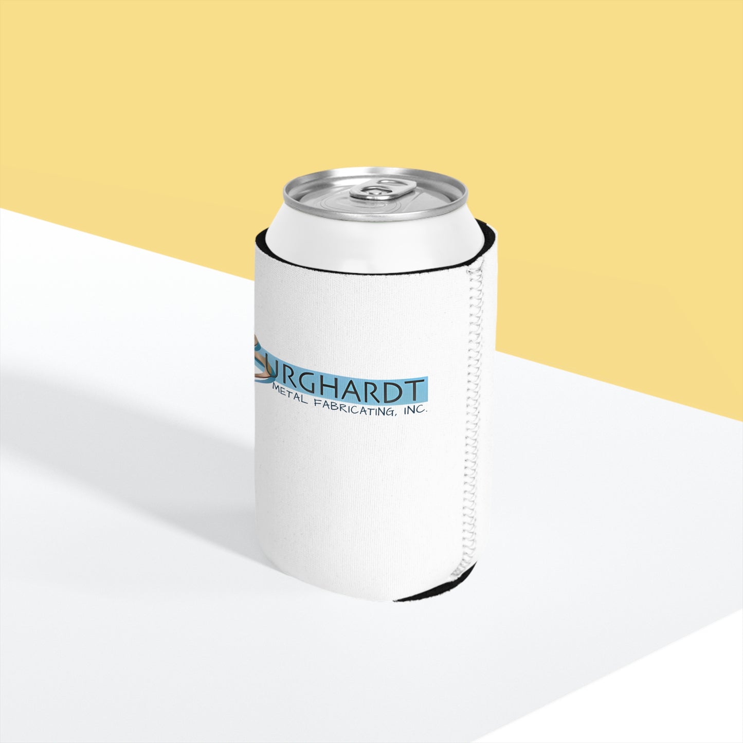 Burghardt Metal Fabricating, Inc., logo on a Can Cooler Sleeve