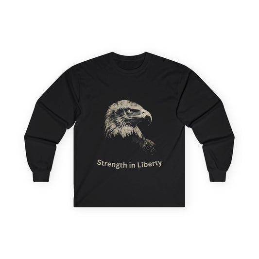 Strength in Liberty text on a Long-Sleeve Tee