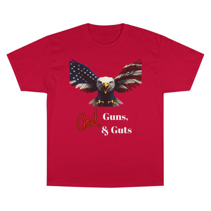 God Guns & Guts Patriotic Eagle on a Champion T-shirt