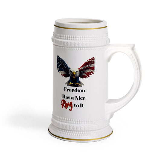 Freedom Has A Nice Ring To It Patriotic Eagle on a 22oz Ceramic Beer Stein