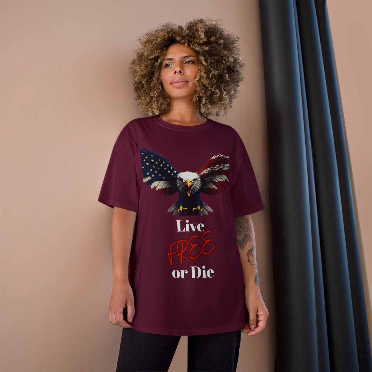 Live Free Or Die Patriotic Eagle on a Champion T-shirt
