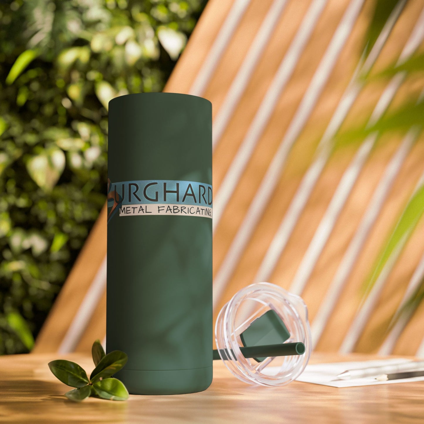 Burghardt Metal Fabricating, Inc., logo on a 20oz Insulated Skinny Tumbler