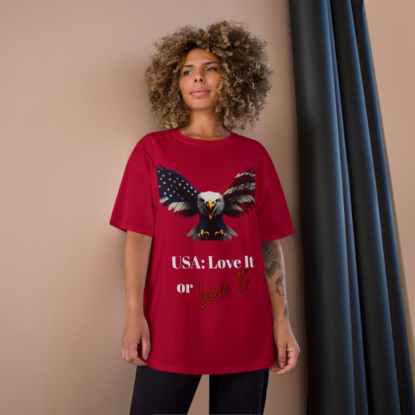 USA Love It Or Leave It Patriotic Eagle on a Champion T-shirt