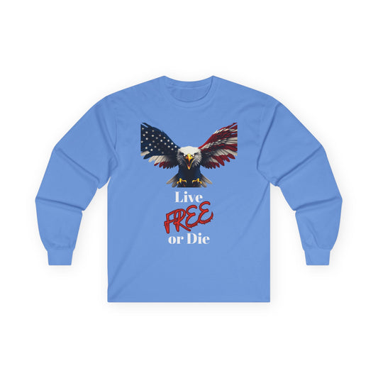 Live Free Or Die Patriotic Eagle on a long sleeve tee