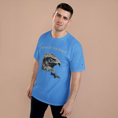 Home of the Brave text above an eagle head on a Champion Tee