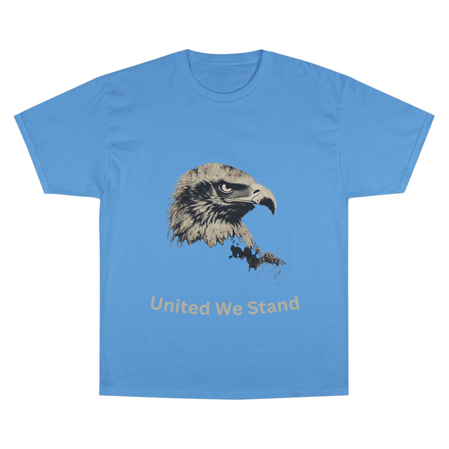United We Stand text below an eagle head on a Champion Tee