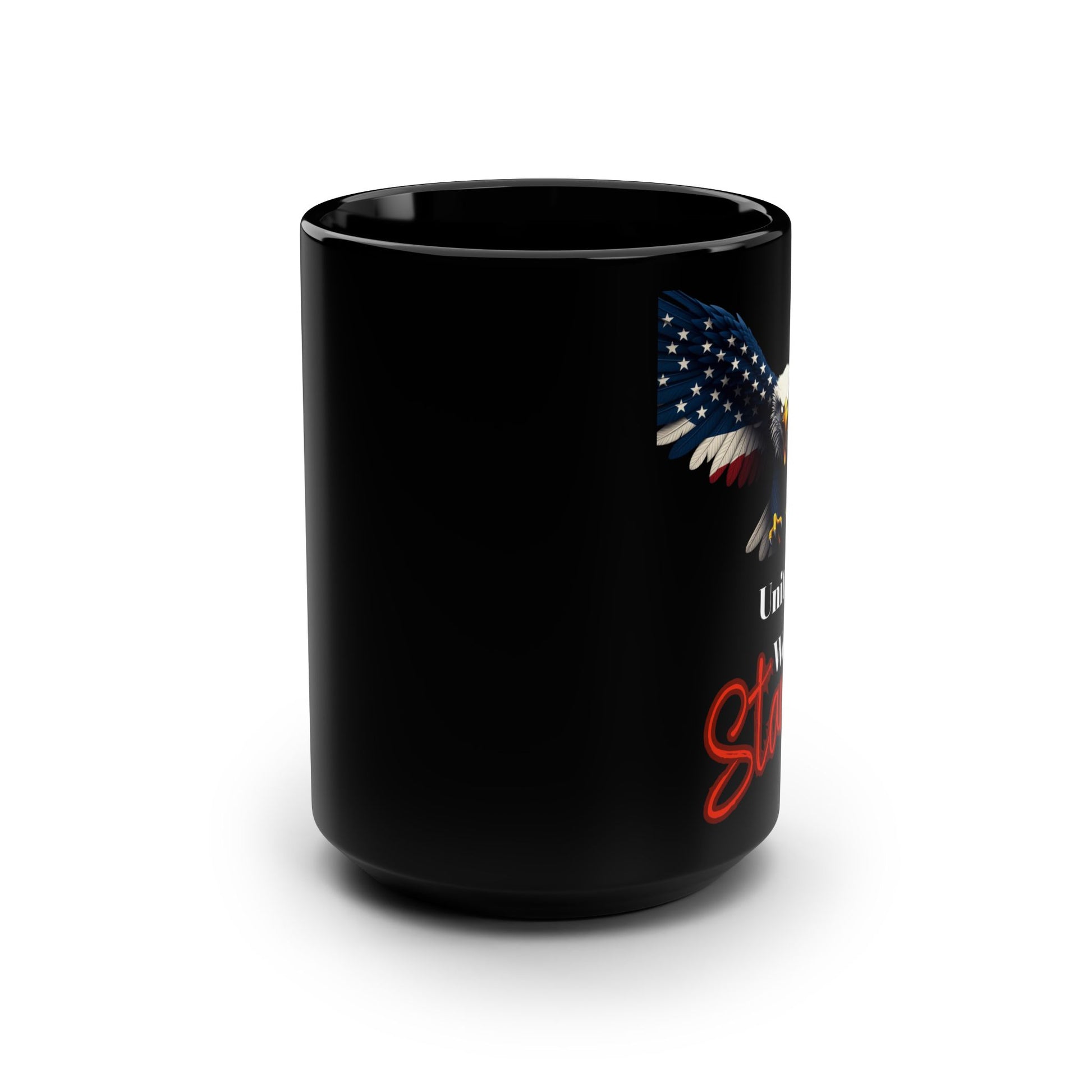 Patriotic Eagle United We Stand on a Black Mug 15oz