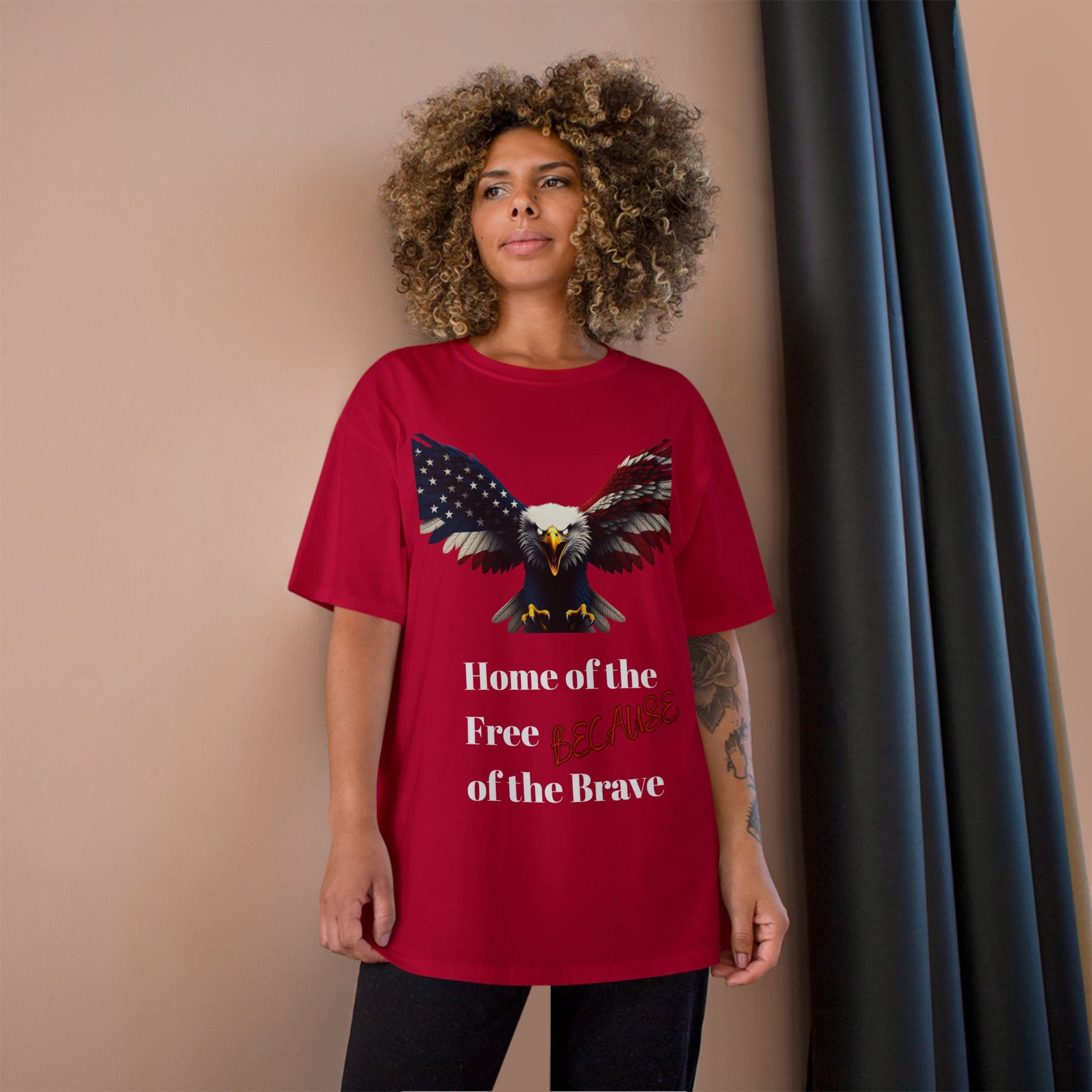 Home Of The Free Because Of The Brave Patriotic Eagle on a Champion T-shirt