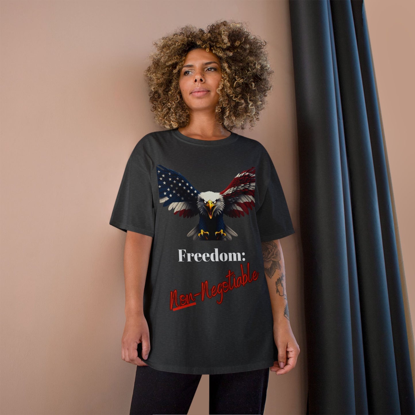 Freedom Non-Negotiable Patriotic Eagle on a Champion T-shirt