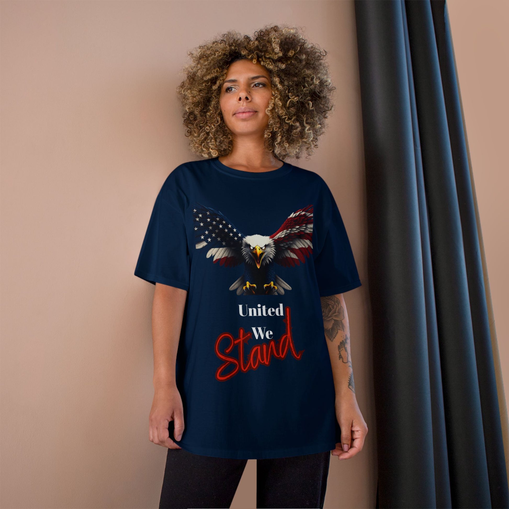 United We Stand Patriotic Eagle on a Champion T-shirt