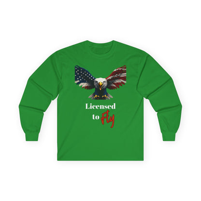 Licensed To Fly Patriotic Eagle on a long sleeve tee