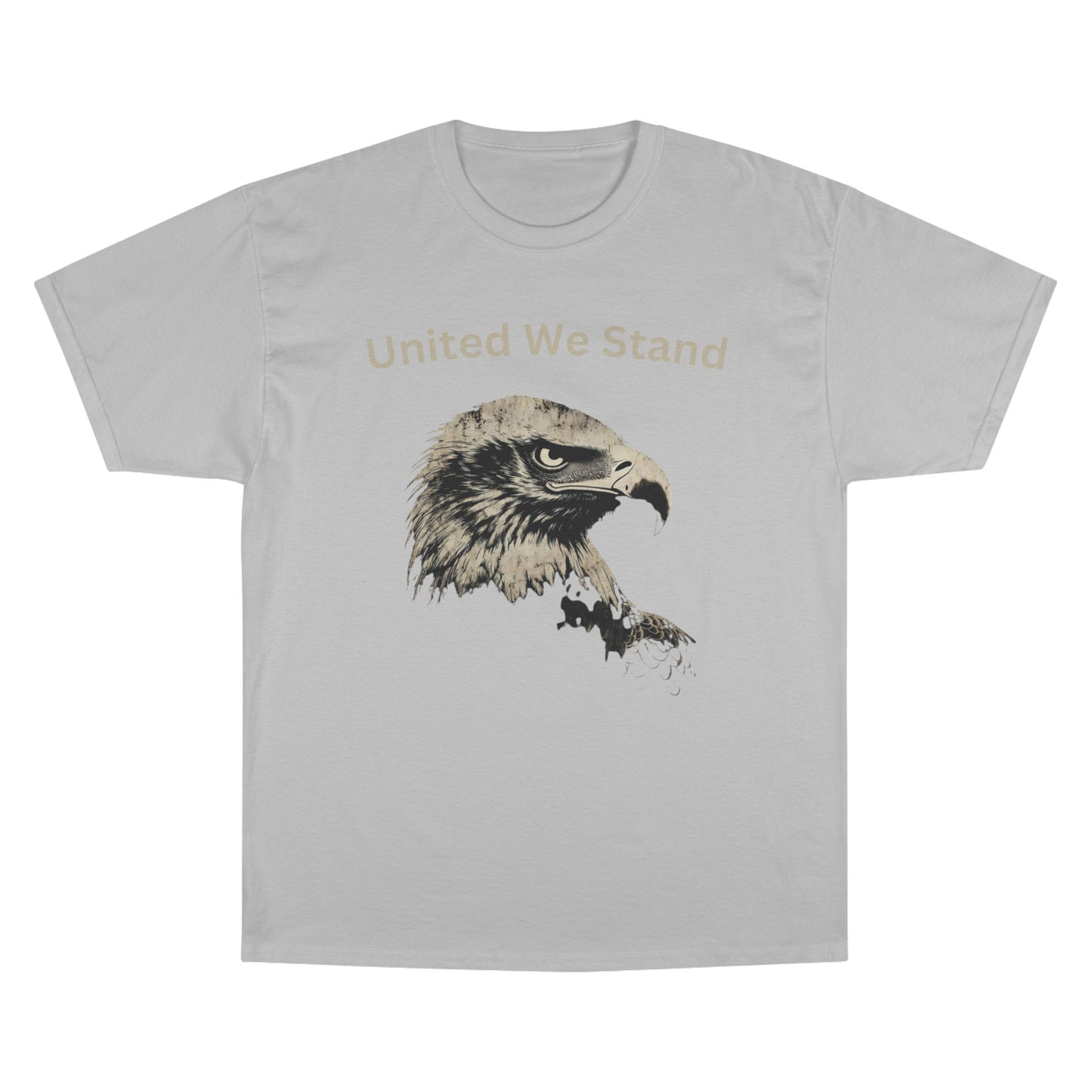 United We Stand text above an eagle head on a Champion Tee