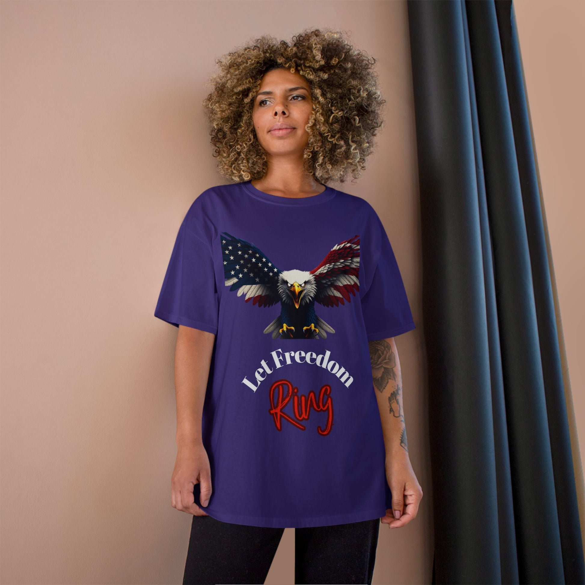 Let Freedom Ring Patriotic Eagle on a Champion T-shirt