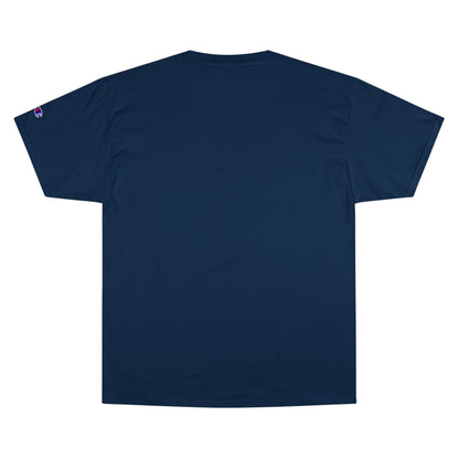 Land of the Free text below an eagle head on a Champion Tee