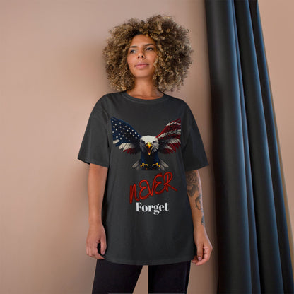 Never Forget Patriotic Eagle on a Champion T-shirt