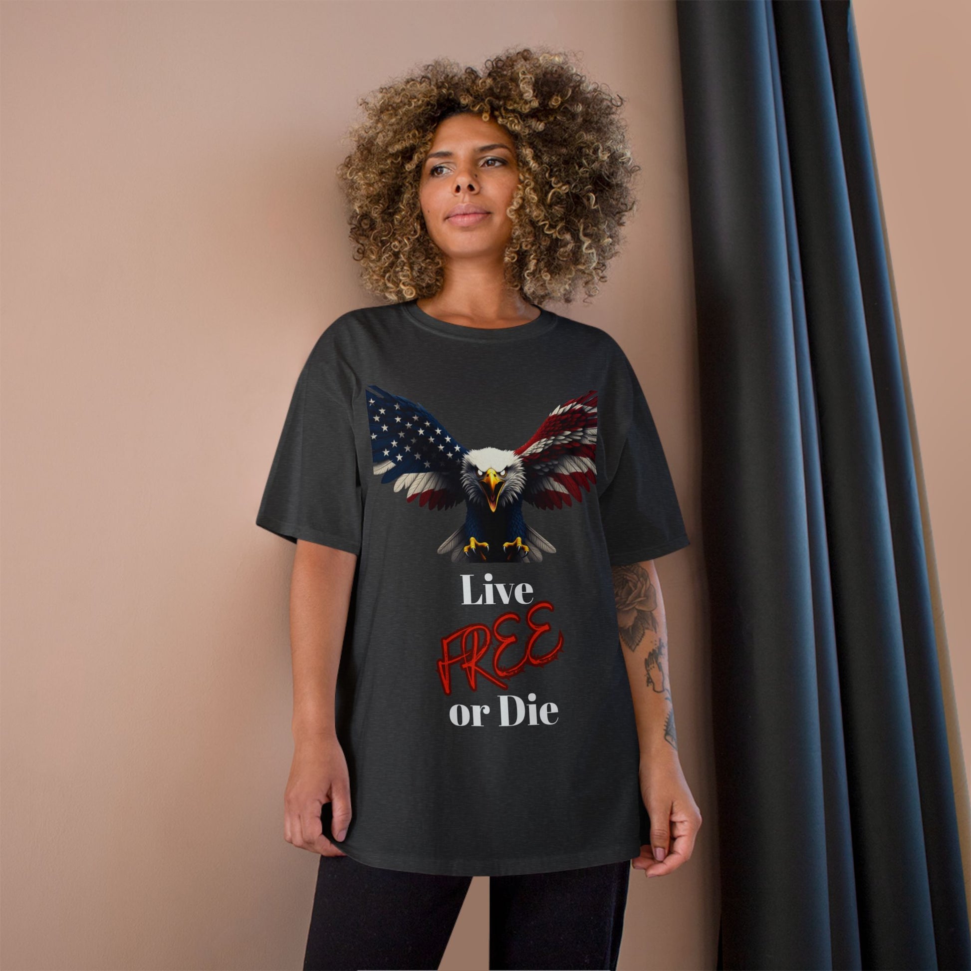 Live Free Or Die Patriotic Eagle on a Champion T-shirt