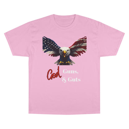 God Guns & Guts Patriotic Eagle on a Champion T-shirt