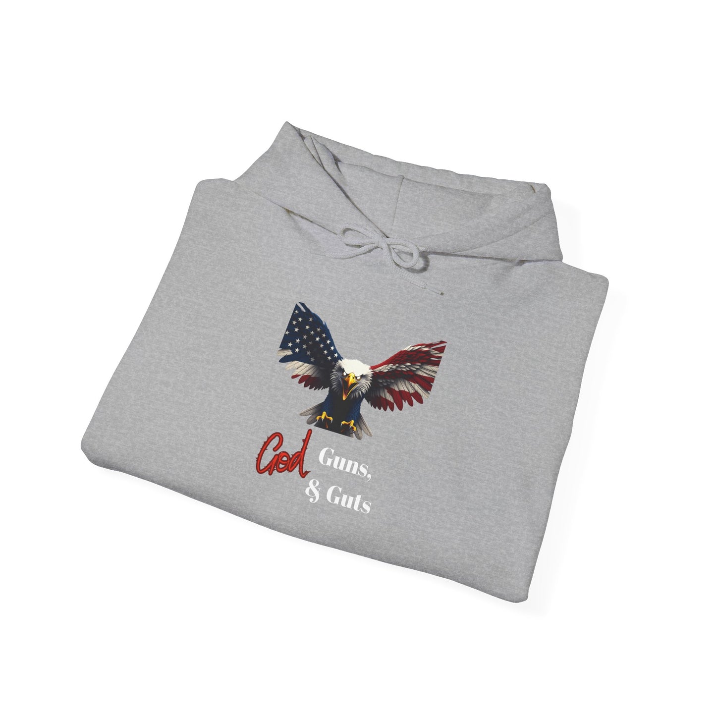 God Guns & Guts Patriotic Eagle on a Pullover Hoodie