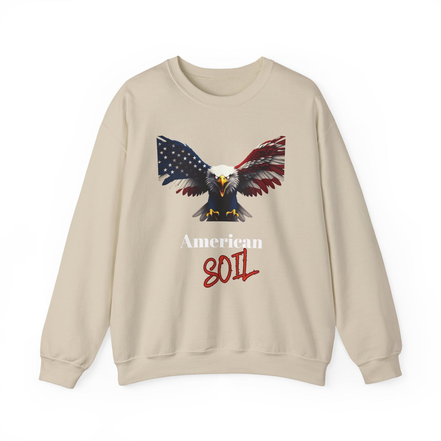 American Soil Patriotic Eagle text on a Crewneck Sweatshirt