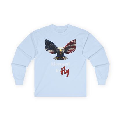 Licensed To Fly Patriotic Eagle on a long sleeve tee