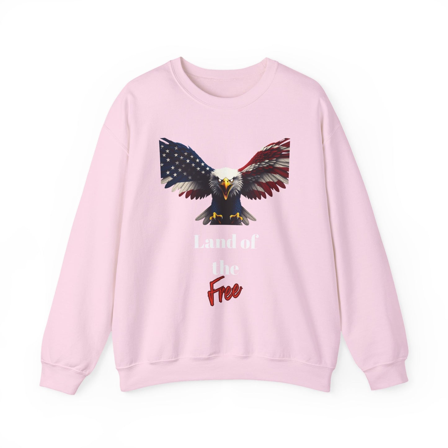 Land Of The Free Patriotic Eagle text on a Crewneck Sweatshirt