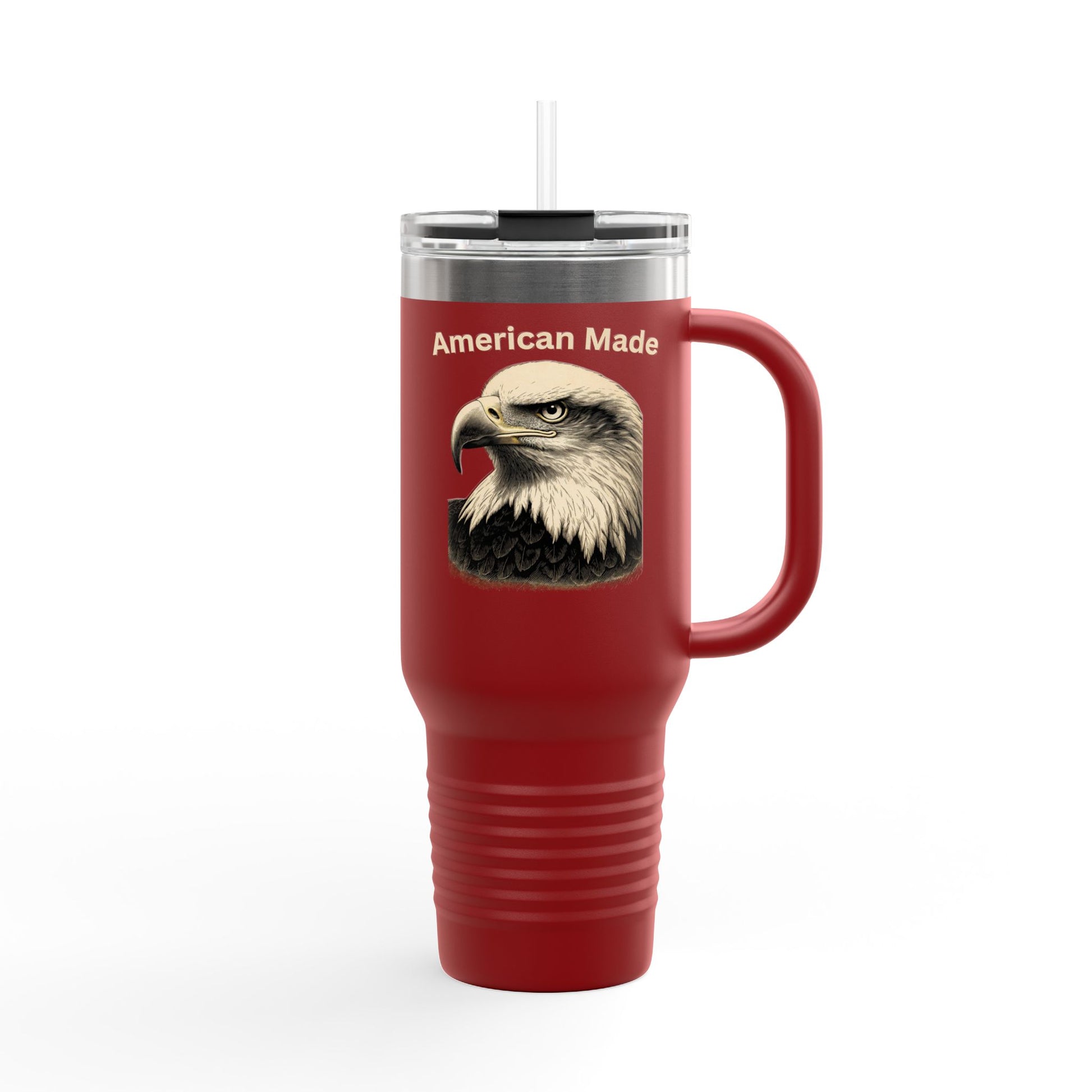 American Made text on the top of a  40oz Insulated Travel Mug