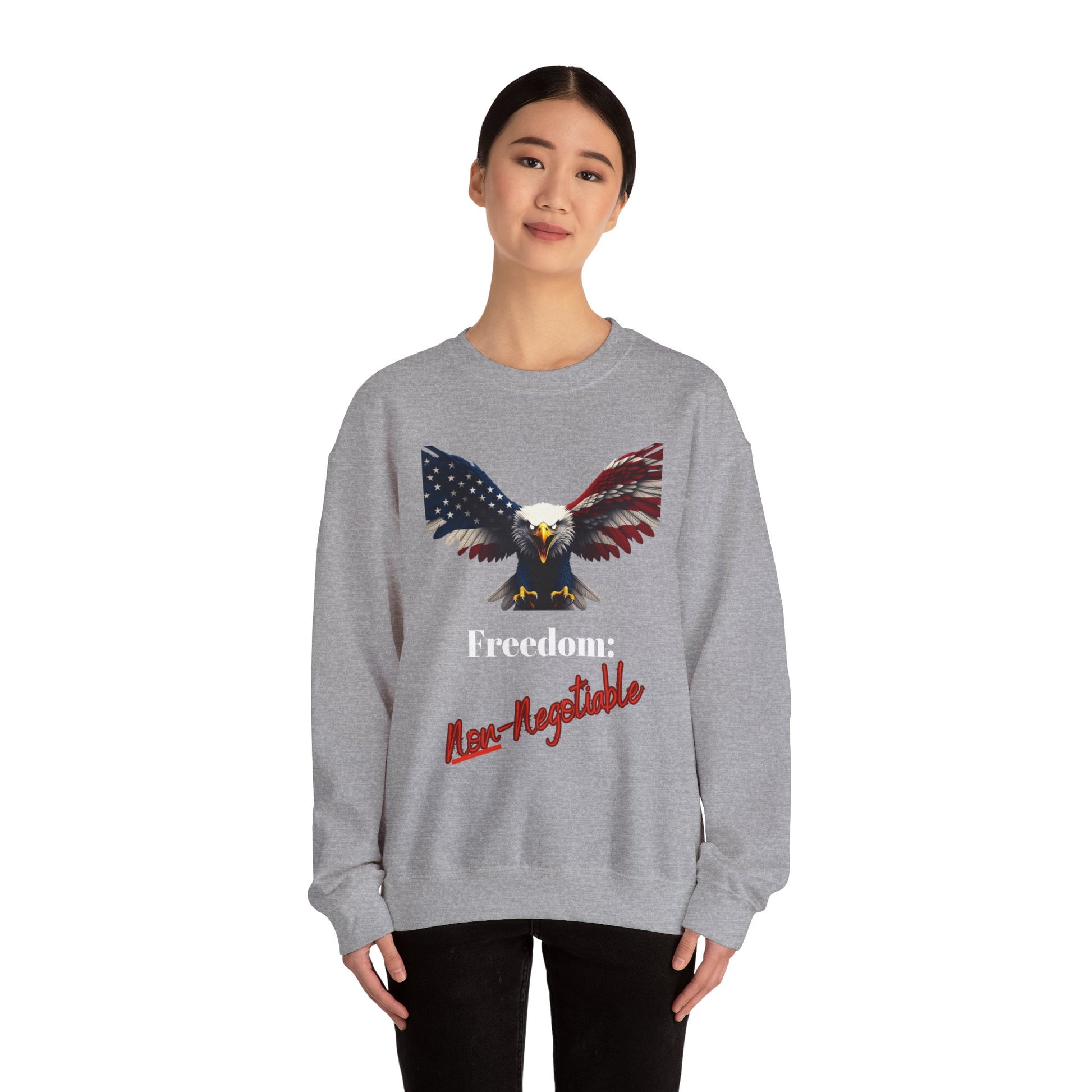 Freedom Non-Negotiable Patriotic Eagle text on a Crewneck Sweatshirt